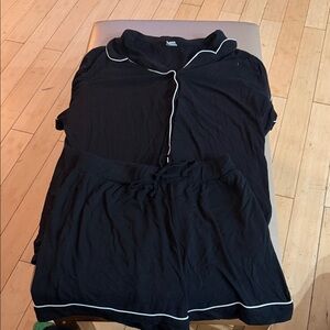 Nordstrom Black Pajama Set with White Piping
